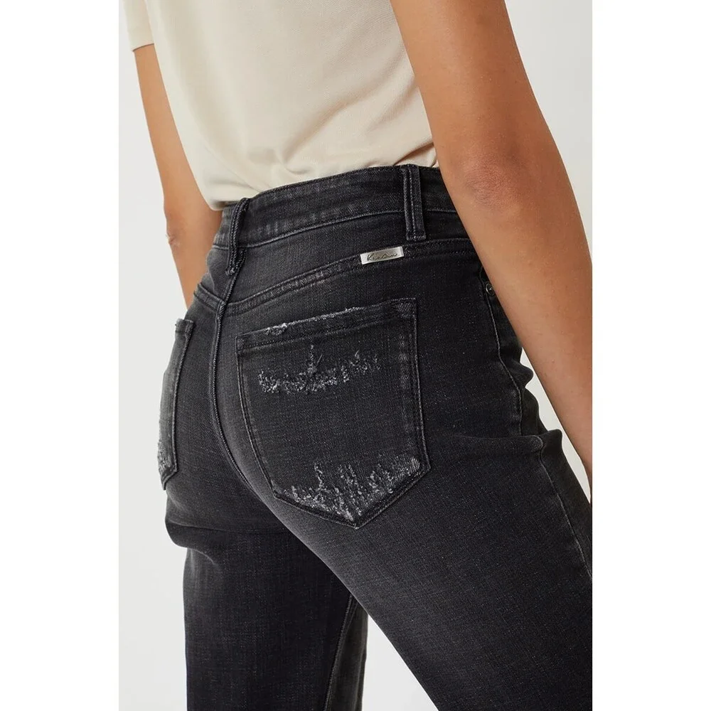 KANCAN Graphite Black High Rise Distressed Mom Jeans Size 26
